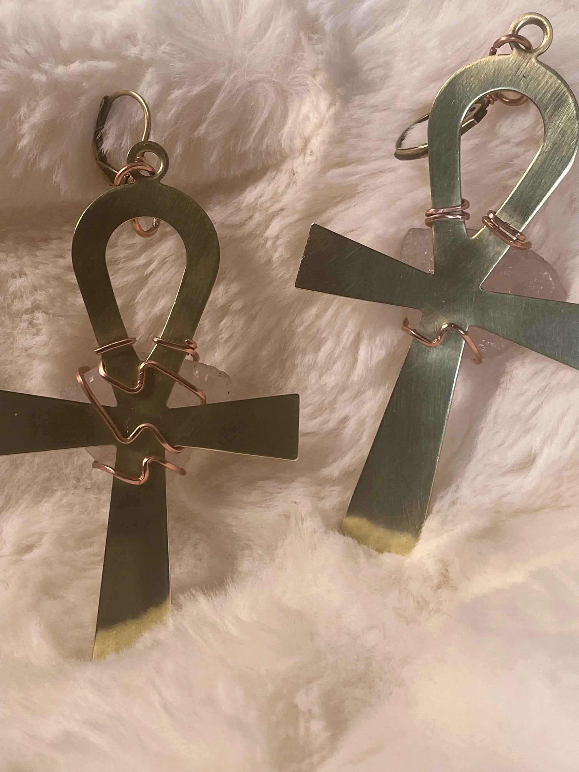 Bronze Ankh & Rose Quartz {Earrings} Urban Alcatraz ™