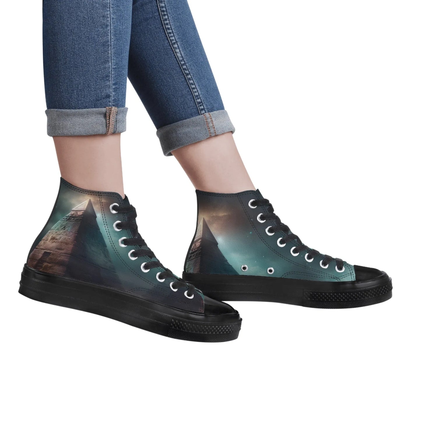 Womens Classic Black High Top Canvas Shoes popcustoms