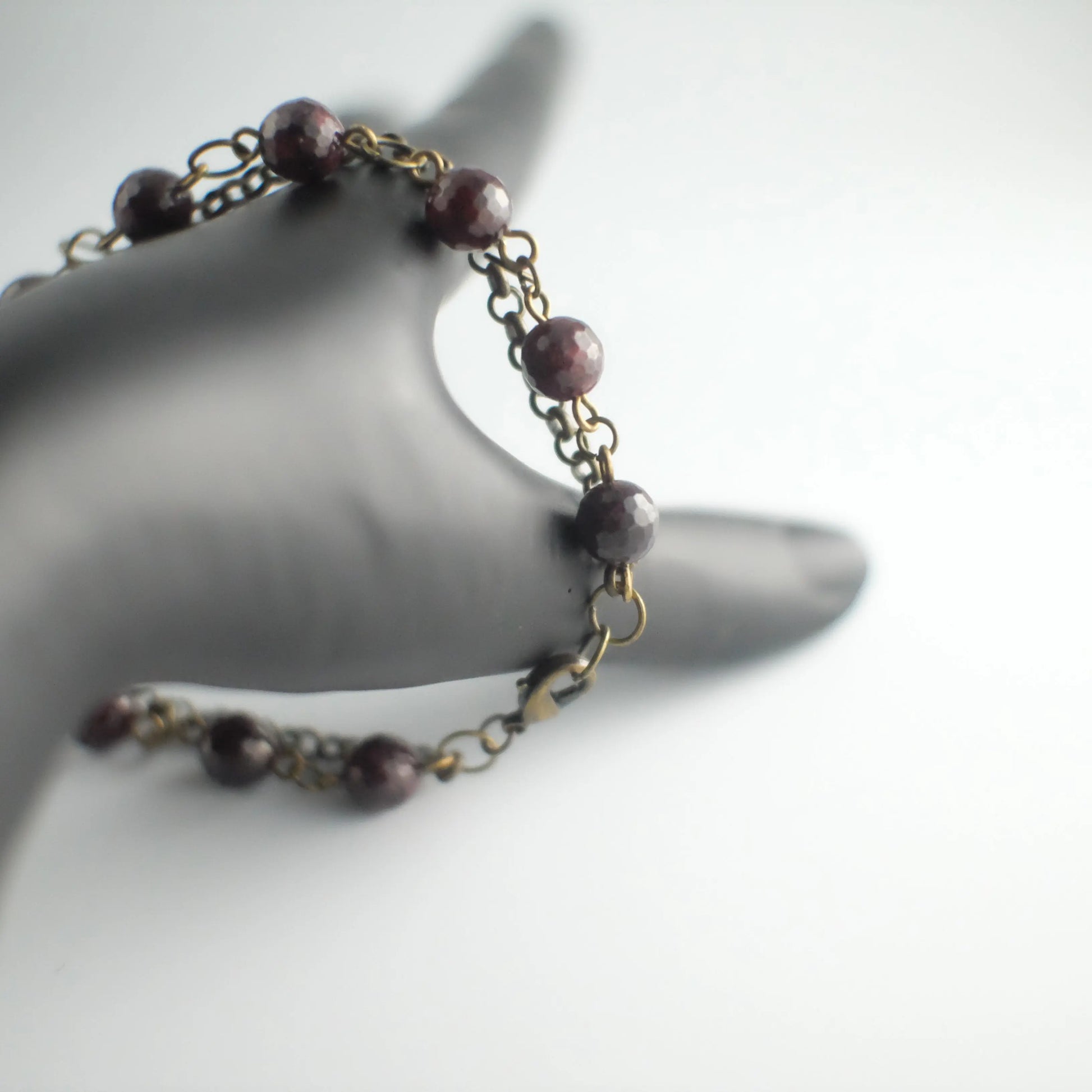 Genuine Beaded Garnet &  Brass Bracelet 