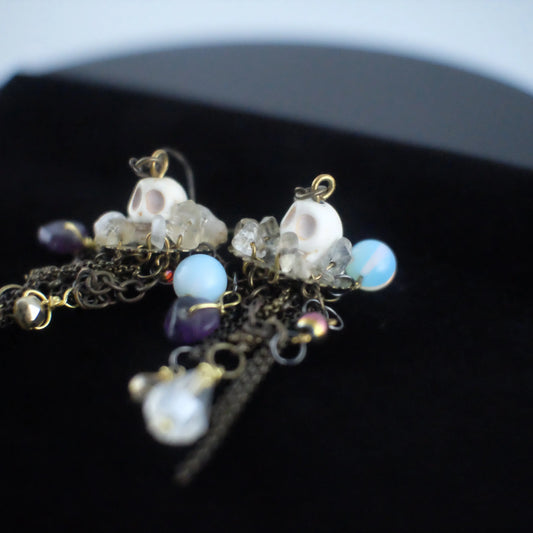chandelier earrings Stone Skull and Crystal Macabre Chandelier Earrings Urban Alcatraz ™