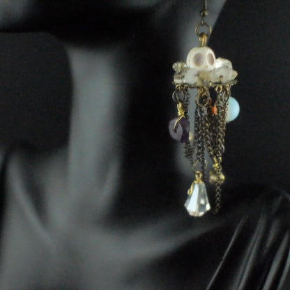 chandelier earrings Stone Skull and Crystal Macabre Chandelier Earrings Urban Alcatraz ™