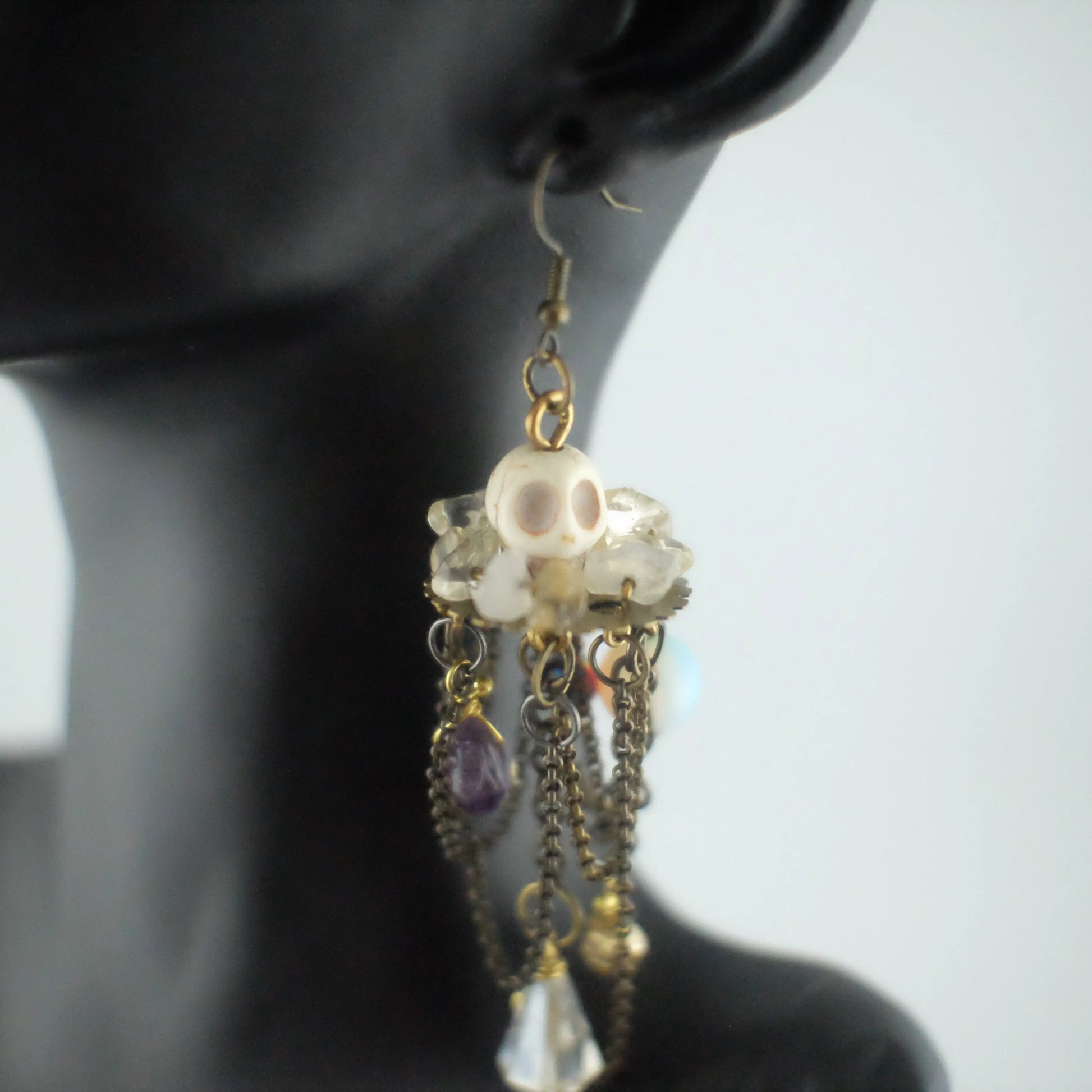 chandelier earrings Stone Skull and Crystal Macabre Chandelier Earrings Urban Alcatraz ™