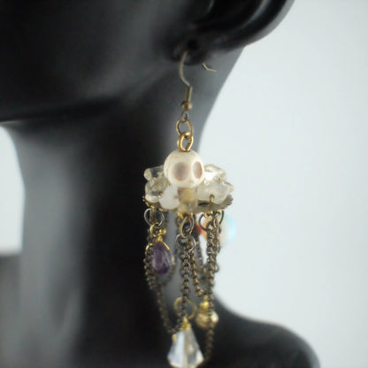 chandelier earrings Stone Skull and Crystal Macabre Chandelier Earrings Urban Alcatraz ™
