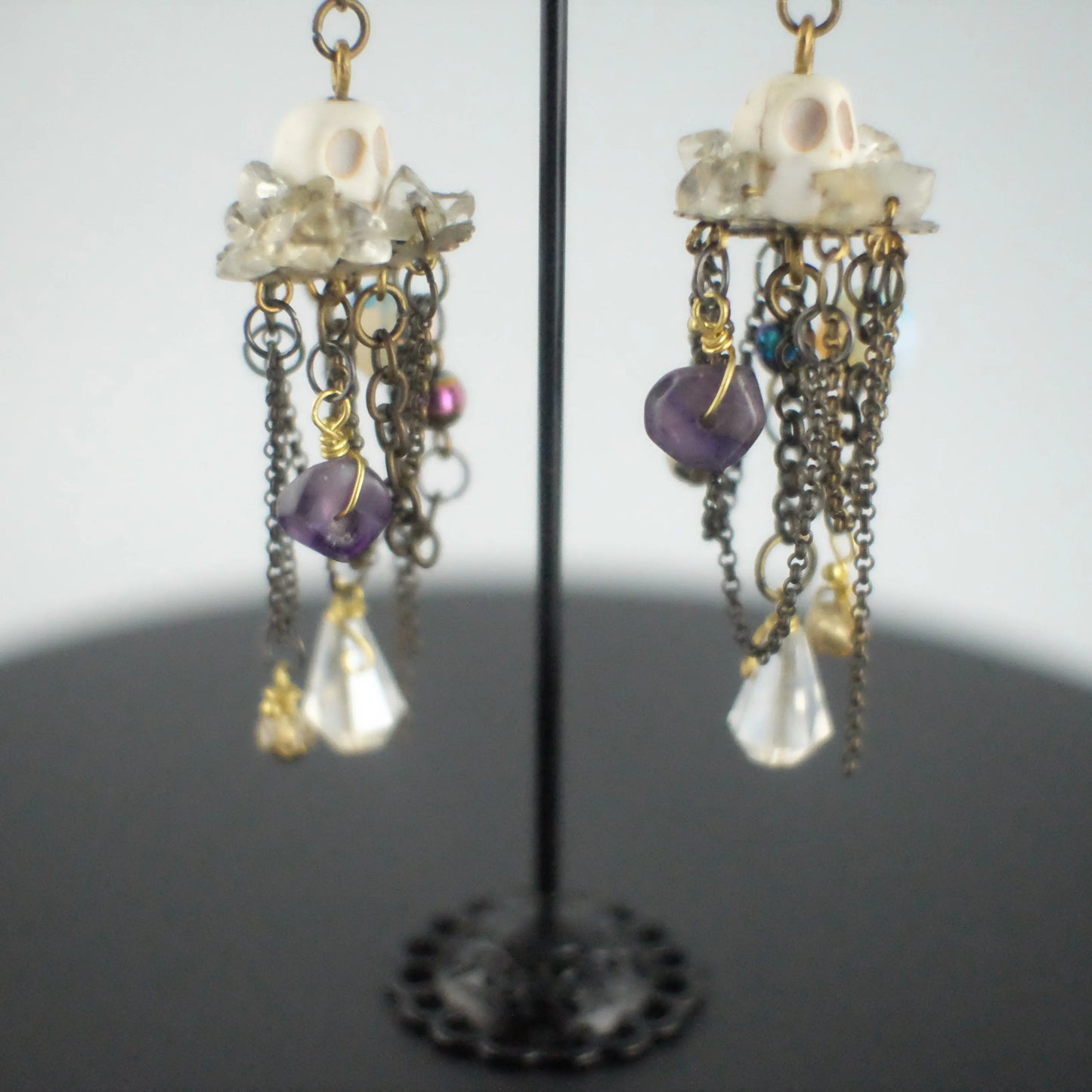 chandelier earrings Stone Skull and Crystal Macabre Chandelier Earrings Urban Alcatraz ™