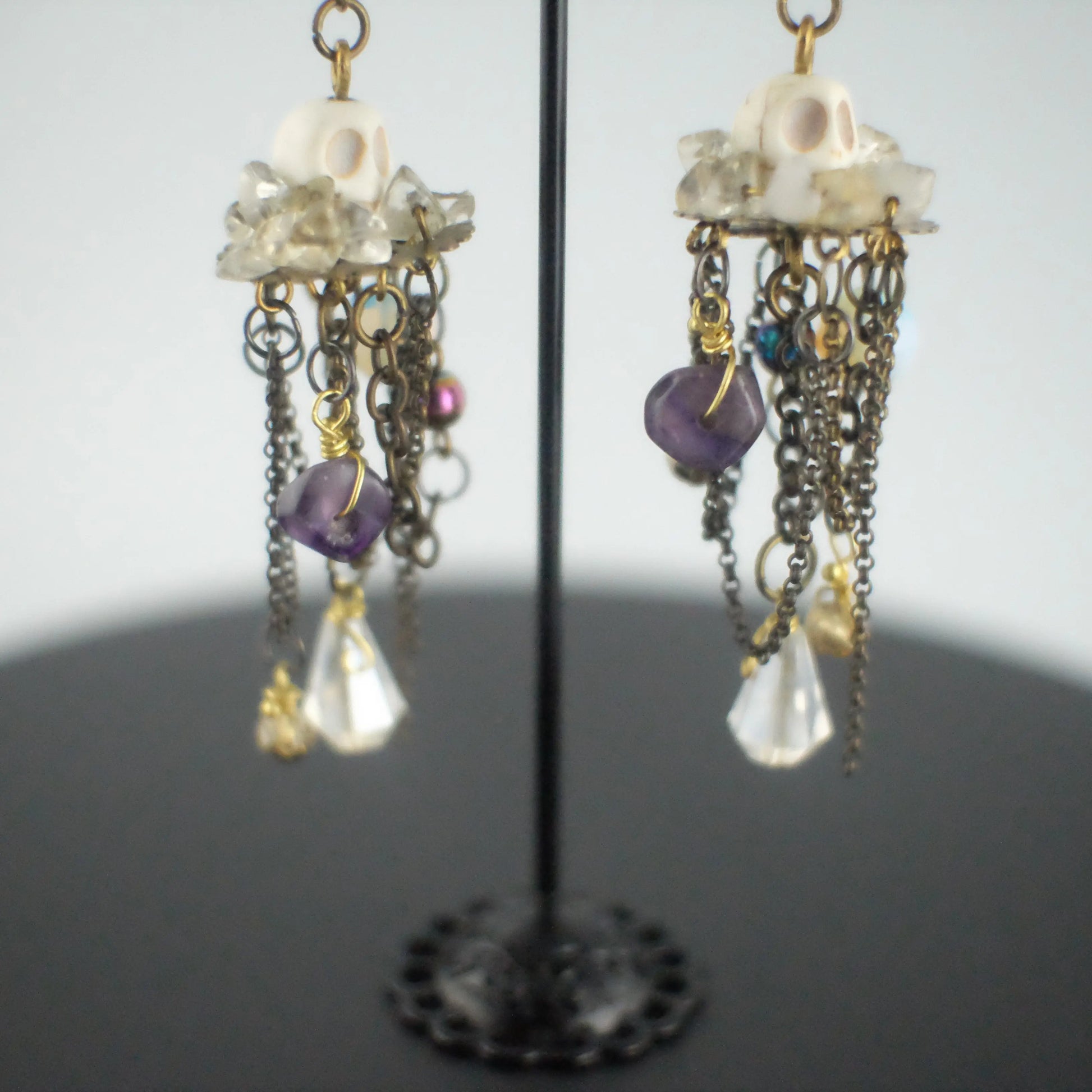 chandelier earrings Stone Skull and Crystal Macabre Chandelier Earrings Urban Alcatraz ™