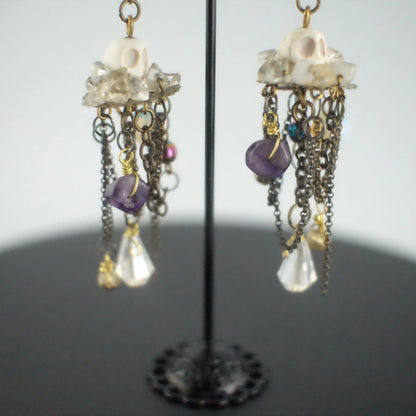 chandelier earrings Stone Skull and Crystal Macabre Chandelier Earrings Urban Alcatraz ™