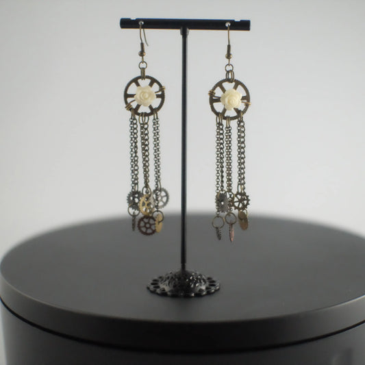 White Rose Steampunk Vanity Earrings Urban Alcatraz 