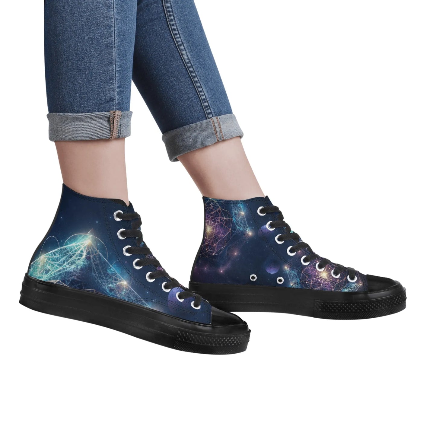 Womens Classic Black High Top Canvas Shoes popcustoms
