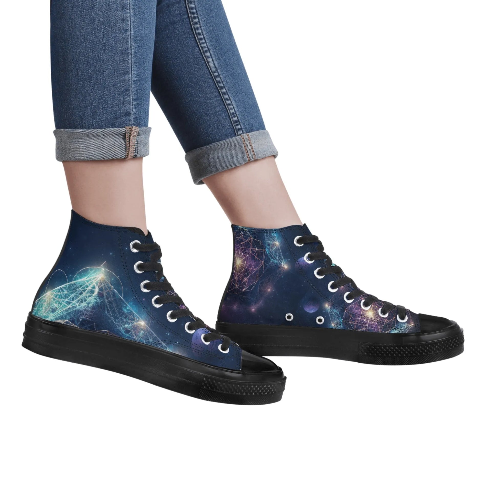 Womens Classic Black High Top Canvas Shoes popcustoms